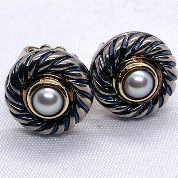 David Yurman Gold Cookie Pearl Earrings 14k 585 925 Sterling - Picture 1 of 5